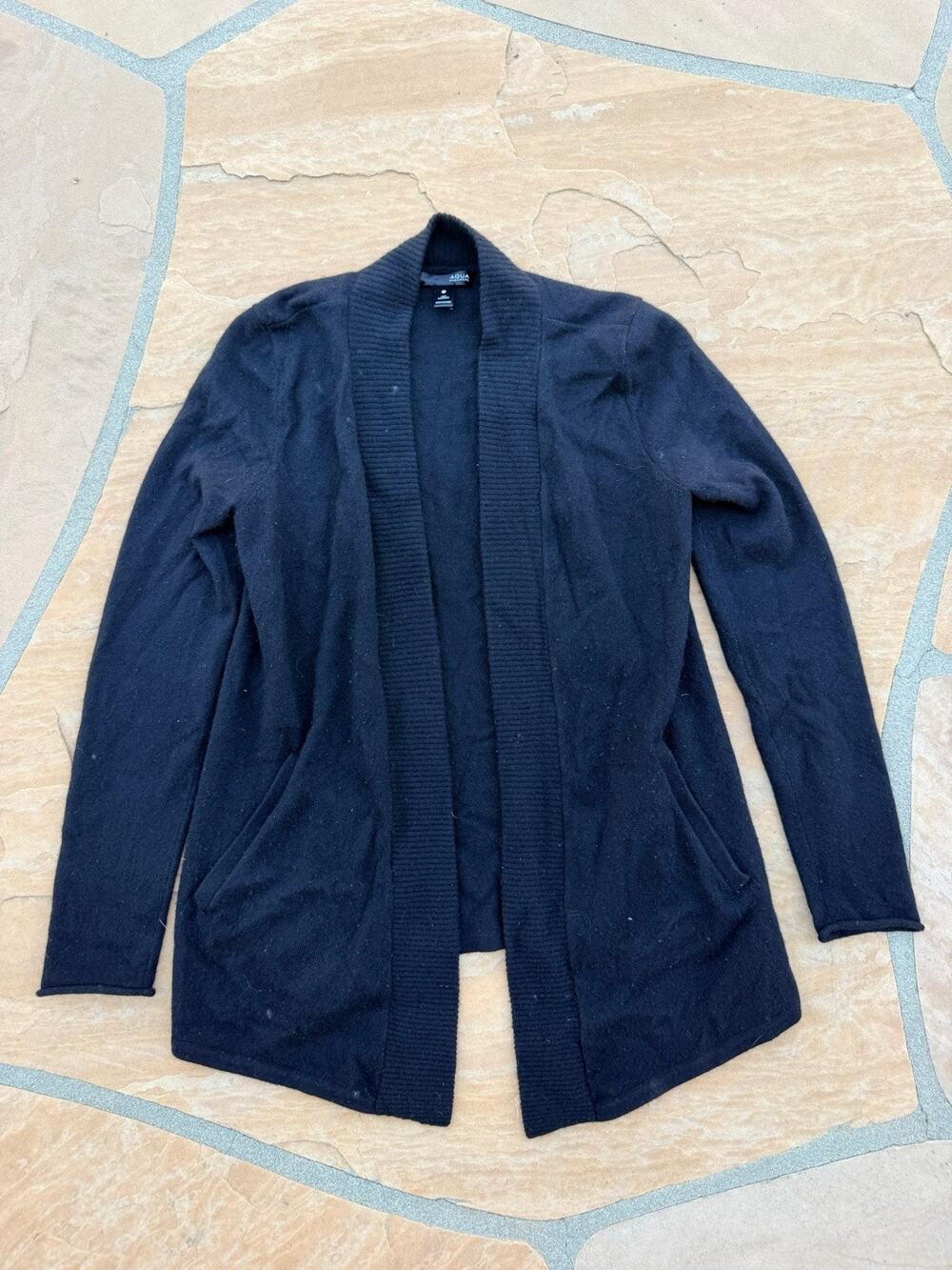 Aqua Cashmere Women Black Cashmere Cardigan Sweater Long Sleeve Size S